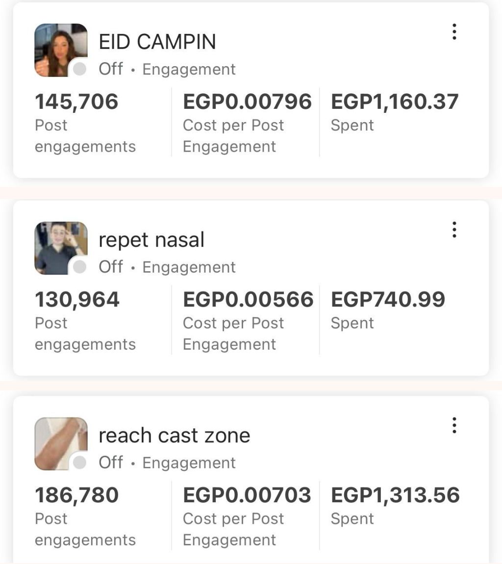 Egypt campaigns with 145,706, 130,964 and 186,780 post engagements