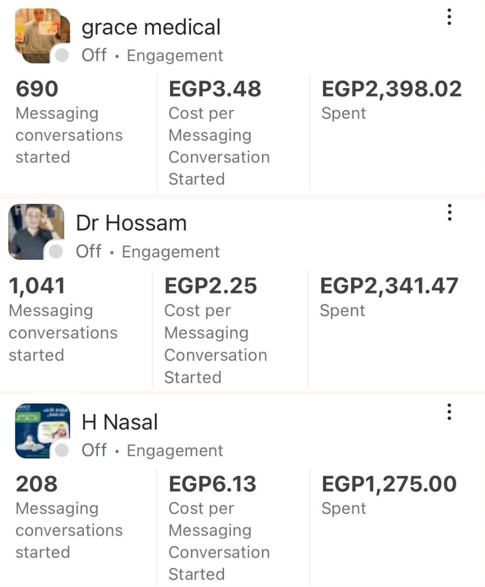 Egypt campaigns: 690, 1,041 and 208 messaging conversations started
