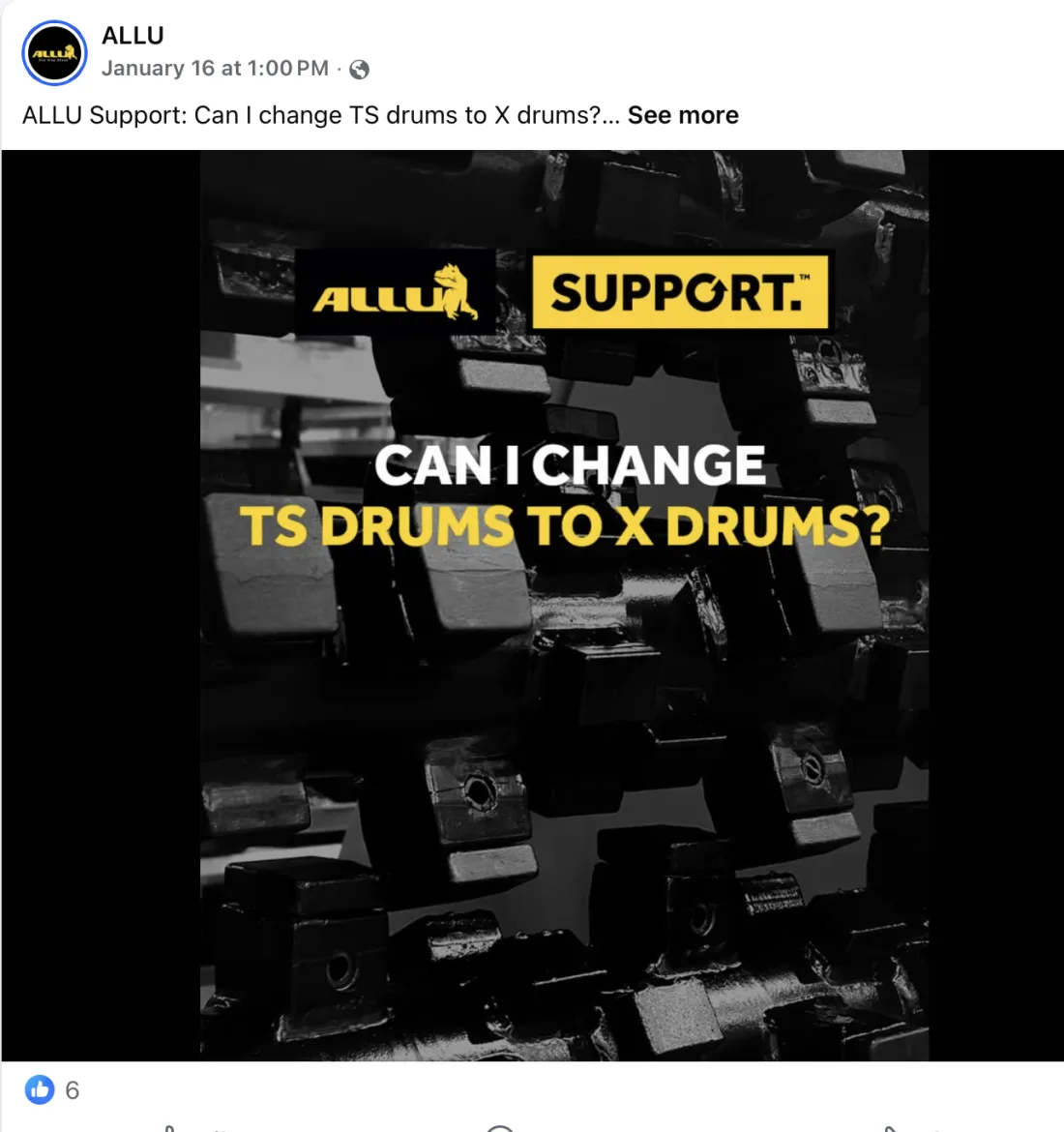 Allu Support Facebook post: can I change TS drums to X drums?